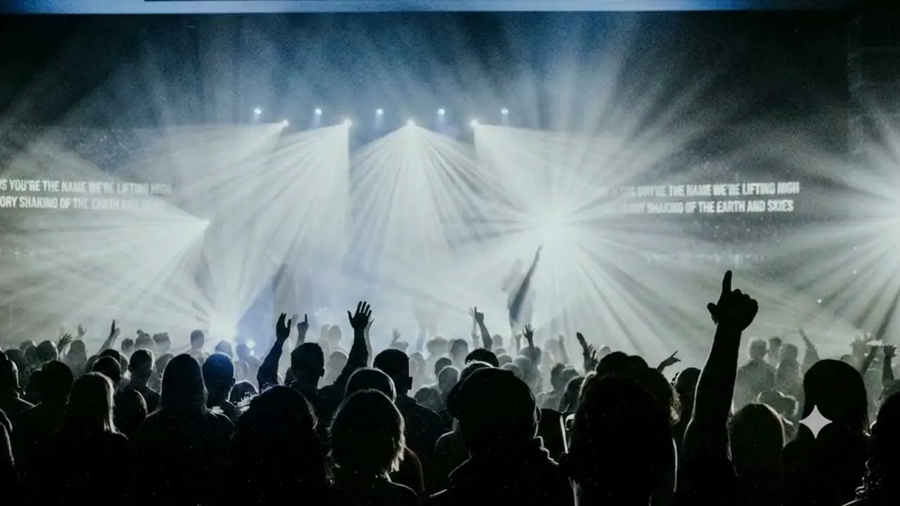 A crowd watching a live performance under bright stage lights